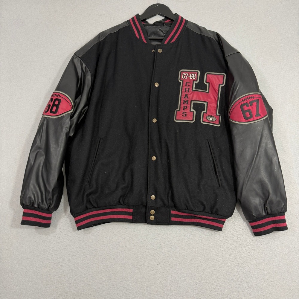 Steve & Barry's Varsity Jacket Mens XL Black Back To Back Champs 67-68 Wool Faux